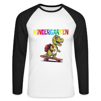 School Enrollment Dino Back to School - Unisex Long Sleeve Baseball T-Shirt - white/black - Front - Nik (191cm)