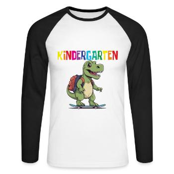 School Enrollment Dino Back to School - Unisex Long Sleeve Baseball T-Shirt - white/black - Front - Nik (191cm)