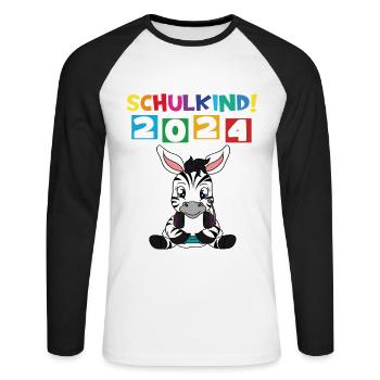 Schulkind 2024 Einschulung Schulanfang - Unisex Baseballshirt langarm - Weiß/Schwarz - Vorne - Nik (191cm)