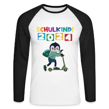 Inscription scolaire 2024 de l’école de la rentrée scolaire - T-shirt baseball manches longues Homme - blanc/noir - Devant - Nik (191cm)