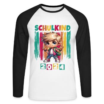 Inscriptions scolaires des élèves du primaire 2024 - T-shirt baseball manches longues Homme - blanc/noir - Devant - Nik (191cm)