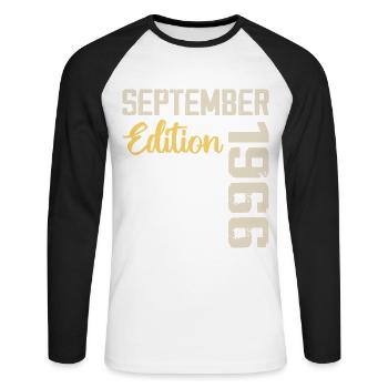 September 1966 - 58th Anniversary September 1966 - Unisex Long Sleeve Baseball T-Shirt - white/black - Front - Nik (191cm)
