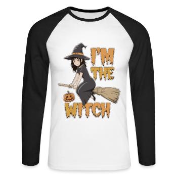 Sorcière d’Halloween Je suis la sorcière Halloween - T-shirt baseball manches longues Homme - blanc/noir - Devant - Nik (191cm)