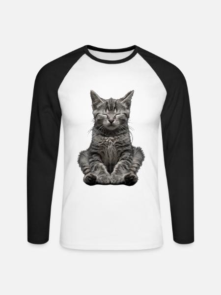 Katze - Unisex Baseballshirt langarm - Weiß/Schwarz