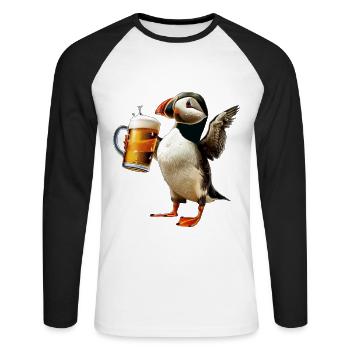 Macareux - T-shirt baseball manches longues Homme - blanc/noir - Devant - Nik (191cm)