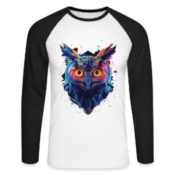 Hibou - T-shirt baseball manches longues Homme - blanc/noir - Devant - Nik (191cm)