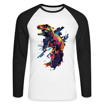 T-Rex - Unisex Baseballshirt langarm - Weiß/Schwarz - Vorne - Nik (191cm)