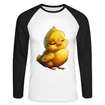 Huhn - Unisex Baseballshirt langarm - Weiß/Schwarz - Vorne - Nik (191cm)