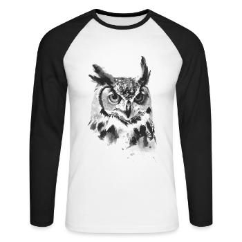 Eule - Unisex Baseballshirt langarm - Weiß/Schwarz - Vorne - Nik (191cm)