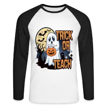 Trick Or Teach Halloween Teachers - Unisex Long Sleeve Baseball T-Shirt - white/black - Front - Nik (191cm)