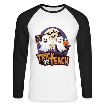 Trick Or Teach Halloween Teachers - Unisex Long Sleeve Baseball T-Shirt - white/black - Front - Nik (191cm)