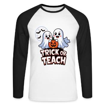 Trick Or Teach Halloween Teachers - Unisex Long Sleeve Baseball T-Shirt - white/black - Front - Nik (191cm)