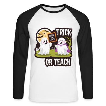 Trick Or Teach Halloween Teachers - Unisex Long Sleeve Baseball T-Shirt - white/black - Front - Nik (191cm)