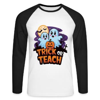 Trick Or Teach Halloween Teachers - Unisex Long Sleeve Baseball T-Shirt - white/black - Front - Nik (191cm)