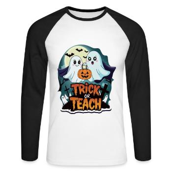 Trick Or Teach Halloween Teachers - Unisex Long Sleeve Baseball T-Shirt - white/black - Front - Nik (191cm)