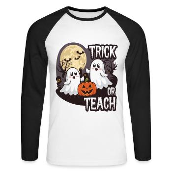 Trick Or Teach Halloween Teachers - Unisex Long Sleeve Baseball T-Shirt - white/black - Front - Nik (191cm)
