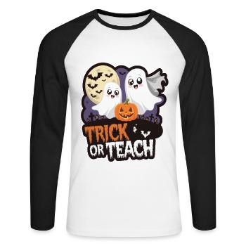 Trick Or Teach Halloween Teachers - Unisex Long Sleeve Baseball T-Shirt - white/black - Front - Nik (191cm)