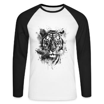 Tigre - T-shirt baseball manches longues Homme - blanc/noir - Devant - Nik (191cm)
