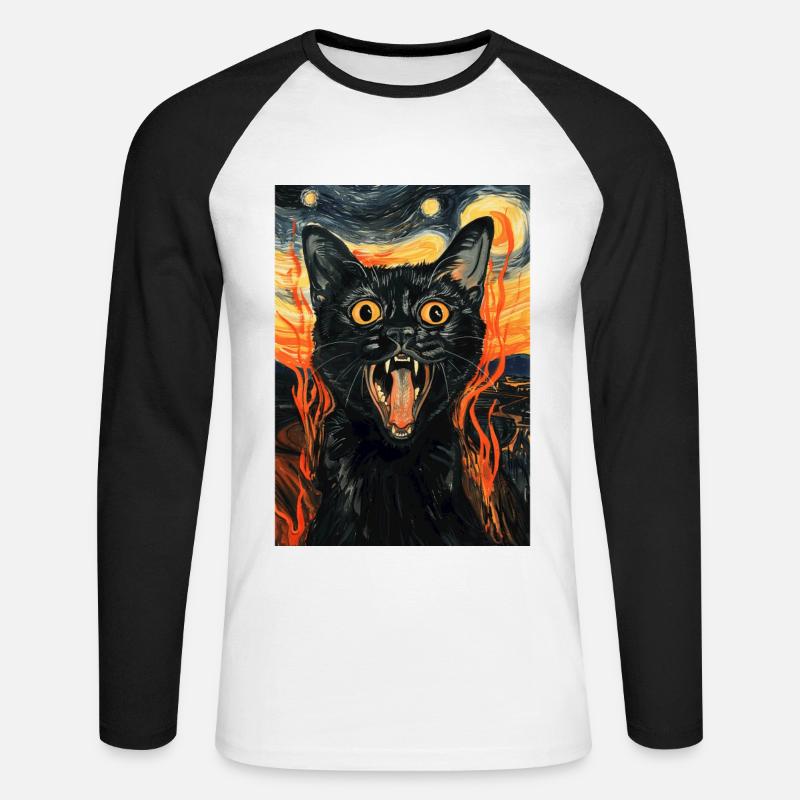Katze - Unisex Baseballshirt langarm - Weiß/Schwarz