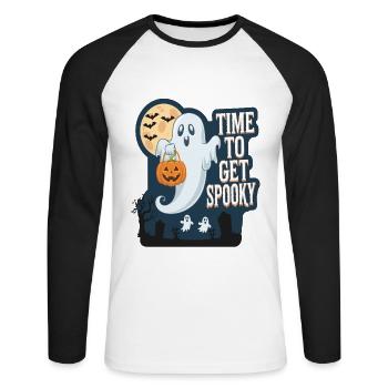 Doux Halloween Fantôme Halloween - T-shirt baseball manches longues Homme - blanc/noir - Devant - Nik (191cm)