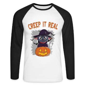 Mignon Halloween Fantôme Halloween - T-shirt baseball manches longues Homme - blanc/noir - Devant - Nik (191cm)