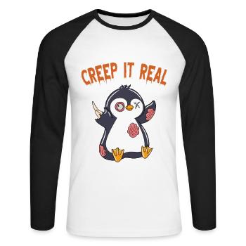 Mignon Halloween Fantôme Halloween - T-shirt baseball manches longues Homme - blanc/noir - Devant - Nik (191cm)