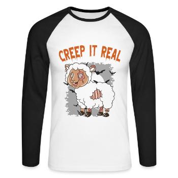 Mignon Halloween Fantôme Halloween - T-shirt baseball manches longues Homme - blanc/noir - Devant - Nik (191cm)