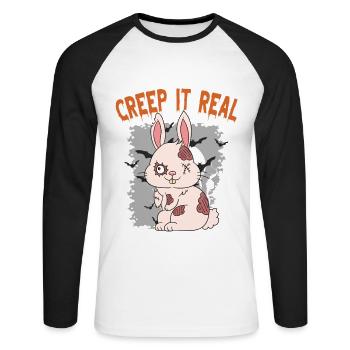 Mignon Halloween Fantôme Halloween - T-shirt baseball manches longues Homme - blanc/noir - Devant - Nik (191cm)
