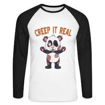 Mignon Halloween Fantôme Halloween - T-shirt baseball manches longues Homme - blanc/noir - Devant - Nik (191cm)