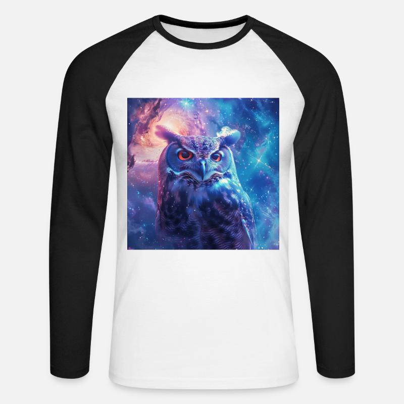 Eule - Unisex Baseballshirt langarm - Weiß/Schwarz