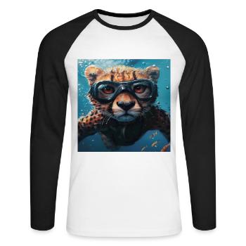 Guépard - T-shirt baseball manches longues Homme - blanc/noir - Devant - Nik (191cm)