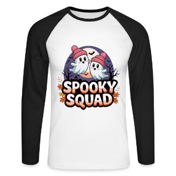 Halloween Spooky Squad fantôme avec chapeau - T-shirt baseball manches longues Homme - blanc/noir - Devant - Nik (191cm)