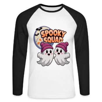 Halloween Spooky Squad Geist mit Mütze - Unisex Baseballshirt langarm - Weiß/Schwarz - Vorne - Nik (191cm)