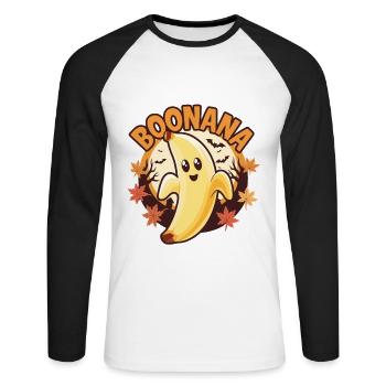 Halloween Boonana Halloween Geist - Unisex Baseballshirt langarm - Weiß/Schwarz - Vorne - Nik (191cm)