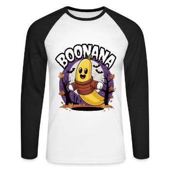 Halloween Boonana Halloween Geist - Unisex Baseballshirt langarm - Weiß/Schwarz - Vorne - Nik (191cm)