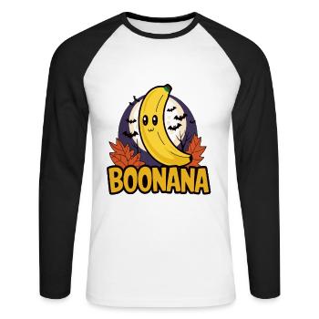 Halloween Boonana Halloween Geist - Unisex Baseballshirt langarm - Weiß/Schwarz - Vorne - Nik (191cm)