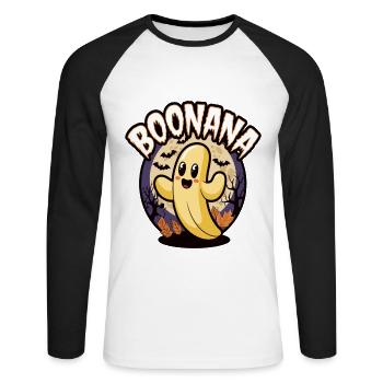Halloween Boonana Halloween Geist - Unisex Baseballshirt langarm - Weiß/Schwarz - Vorne - Nik (191cm)
