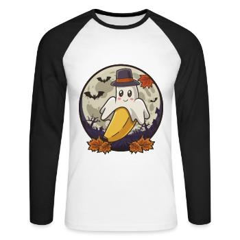 Halloween Boonana Halloween Geist - Unisex Baseballshirt langarm - Weiß/Schwarz - Vorne - Nik (191cm)