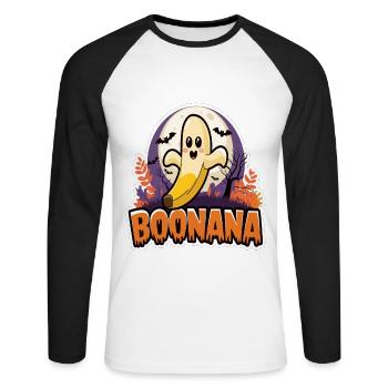 Halloween Boonana Halloween Geist - Unisex Baseballshirt langarm - Weiß/Schwarz - Vorne - Nik (191cm)