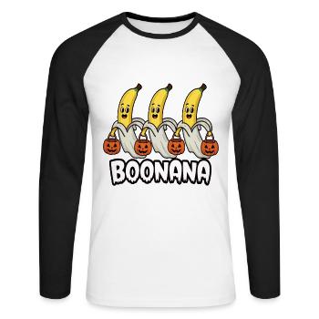 Halloween Boonana Halloween Geist - Unisex Baseballshirt langarm - Weiß/Schwarz - Vorne - Nik (191cm)