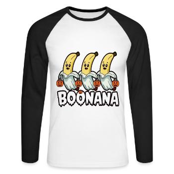 Halloween Boonana Halloween Geist - Unisex Baseballshirt langarm - Weiß/Schwarz - Vorne - Nik (191cm)