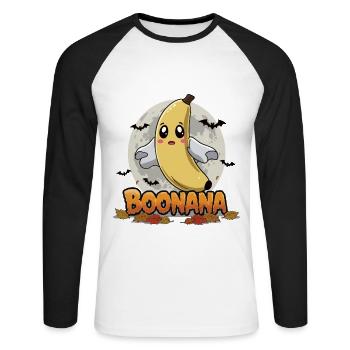 Halloween Boonana Halloween Geist - Unisex Baseballshirt langarm - Weiß/Schwarz - Vorne - Nik (191cm)