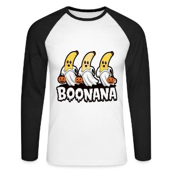Halloween Boonana Halloween Geist - Unisex Baseballshirt langarm - Weiß/Schwarz - Vorne - Nik (191cm)