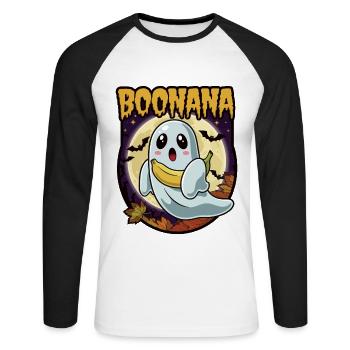 Halloween Boonana Halloween Geist - Unisex Baseballshirt langarm - Weiß/Schwarz - Vorne - Nik (191cm)