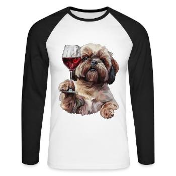 Shih Tzu - T-shirt baseball manches longues Homme - blanc/noir - Devant - Nik (191cm)