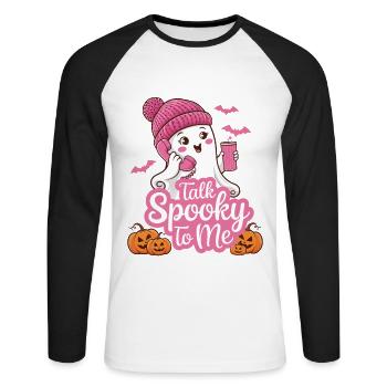 Halloween Fantôme Drôle Parler Effrayant Pour Moi - T-shirt baseball manches longues Homme - blanc/noir - Devant - Nik (191cm)