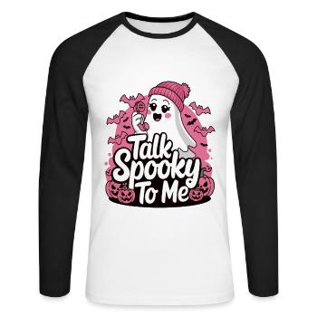 Halloween Fantôme Drôle Parler Effrayant Pour Moi - T-shirt baseball manches longues Homme - blanc/noir - Devant - Nik (191cm)