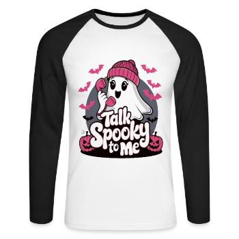 Halloween Ghost Funny Talk Effrayant pour moi - T-shirt baseball manches longues Homme - blanc/noir - Devant - Nik (191cm)