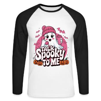 Halloween Ghost Funny Talk Effrayant pour moi - T-shirt baseball manches longues Homme - blanc/noir - Devant - Nik (191cm)