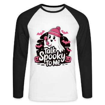 Halloween Fantôme Drôle Parler Effrayant Pour Moi - T-shirt baseball manches longues Homme - blanc/noir - Devant - Nik (191cm)